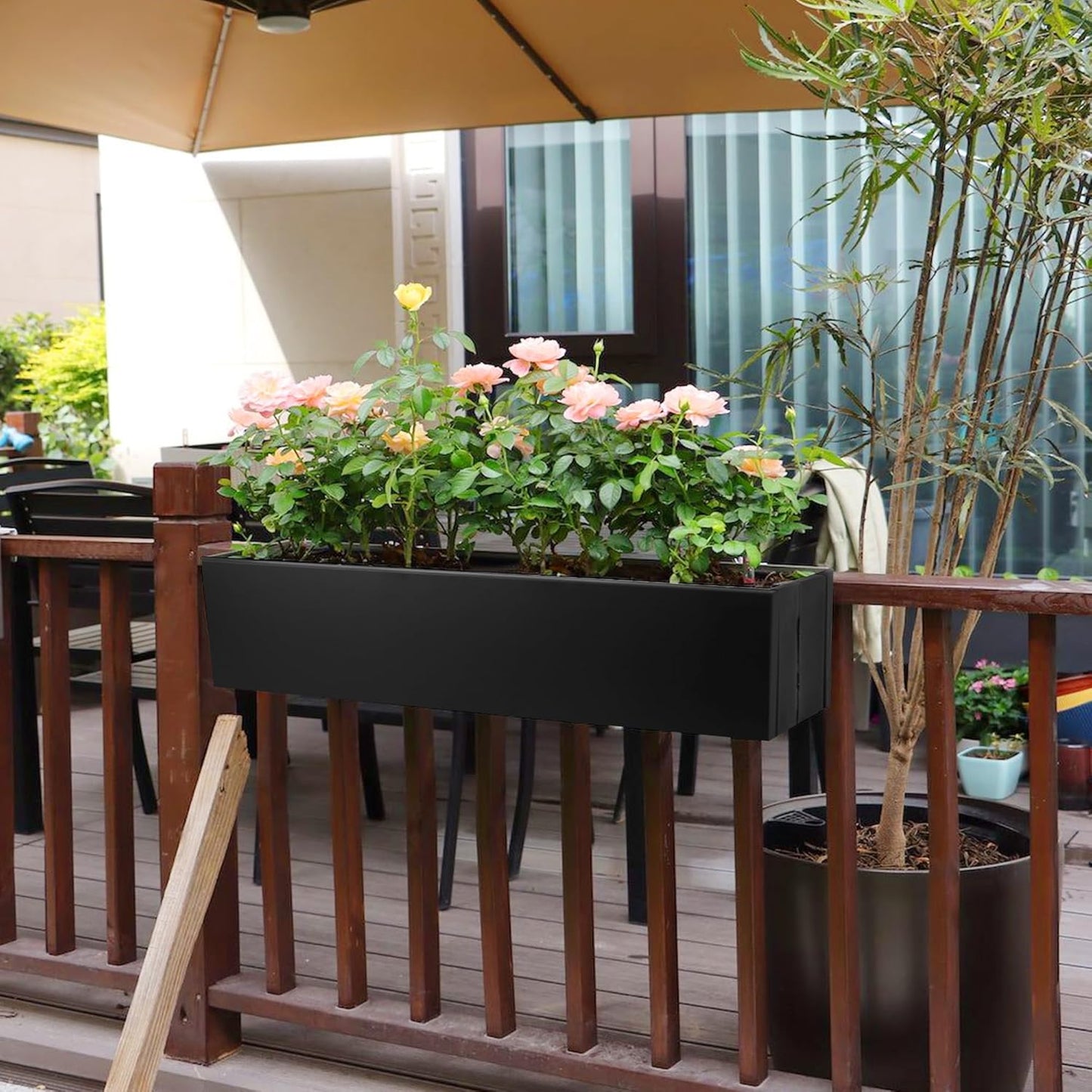 Metal Railing Planter Box, 30 Inch Balcony Planters with Adjustable Brackets, Large Hanging Planters for Outdoor Fence Deck