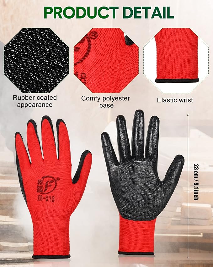 Nuogo 24 Pairs Gardening Gloves for Men Women Rubber Coated Landscaping Work Gloves Safety Work Construction