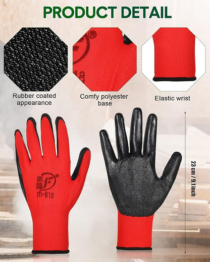 Nuogo 24 Pairs Gardening Gloves for Men Women Rubber Coated Landscaping Work Gloves Safety Work Construction
