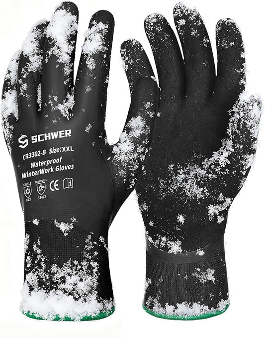 Schwer Waterproof Winter Work Gloves, ANSI A2 Cut Resistant Freezer Gloves for Outdoor Cold Weather Keep Hands Warm, Thermal Insulated Gloves for Shoveling Snow, Ice Fishing, Super Grip, XXL