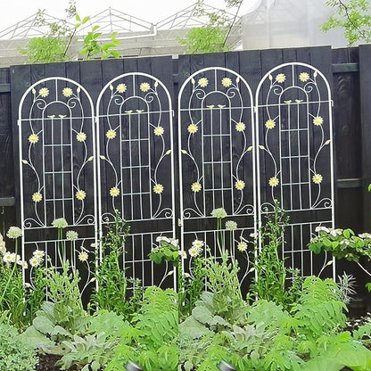4 Pack Metal Garden Trellis 71" H Cream White Garden Fence Rustproof Trellis for Climbing Plants Support Roses Flower Outdoor Lawn, White 6FT