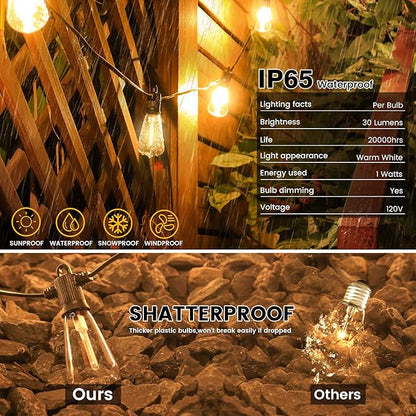 Outdoor String Lights, 150FT LED Patio Lights with 72+3 ST38 Vintage Edison Shatterproof Bulbs, Waterproof Connectable Dimmable Outside Hanging Lights for Backyard Bistro Porch Gazebo(75FTx2)