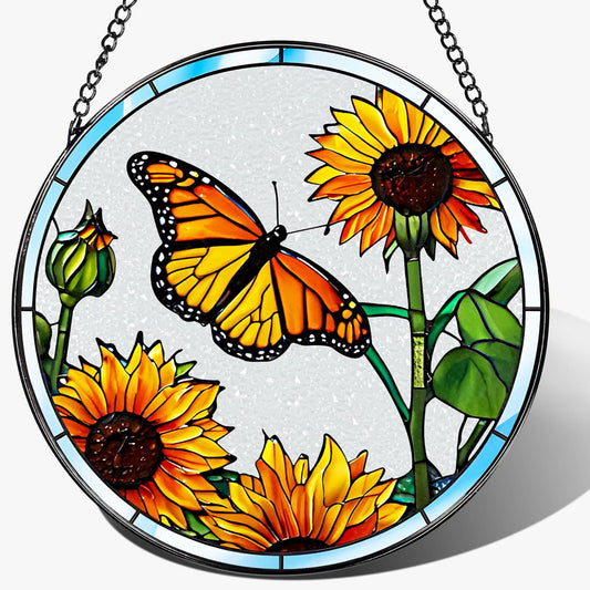 Stained Glass Window Hanging, 8 Inch Butterfly Sun Catchers Indoor Window, Suncatchers for Windows Hanging, Home Decoration and Christmas, Festival, Mother's Day, Birthday, Gifts for Women, Mom