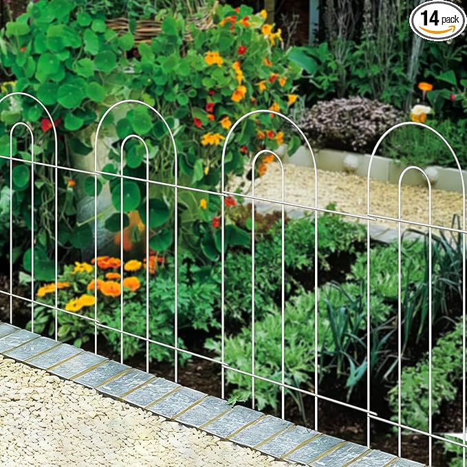 Decorative White Garden Border Fence 32inX20ft Rustproof Landscape Metal Edging Patio Decor Yard Fencing Patio Flower Bed Garden Fencing for Outdoor