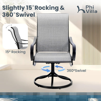 PHI VILLA Patio Swivel Dining Chairs Set of 4, Outdoor Chair with Textilene Mesh Fabric & Black Metal Frame for All Weather Outdoor Lawn Garden Poolside (Gray)