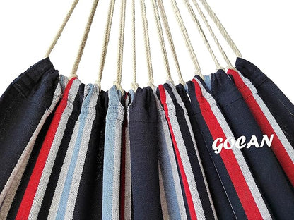 Brazilian Double Hammock 2 Person Extra Large 220x160cm Total Length 330cm Load 500lb Canvas Cotton Hammock for Patio Porch Garden Backyard Lounging Outdoor and Indoor(Dark Blue)