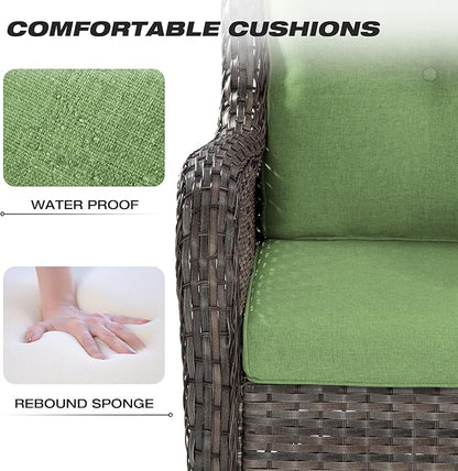 Joyside Outdoor Swivel Rocker Patio Chair - Outdoor Wicker Glider Rocking Chair with Olefin Fabric Cushions Suitable for Porch Deck and Backyard(Mixed Grey/Green)