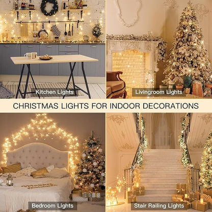 suddus Christmas Lights Outdoor, 66 ft 200 LED Plug in Warm White Fairy String Lights with Remote, Twinkle Lights for Bedroom, Indoor, Tree, Dorm, Wedding, Outside, Backyard Decorations