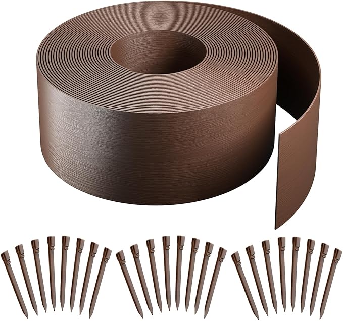 AGTEK 78FT Plastic Landscape Edging Coil Kit, 8 inch High Terrace Board Garden Edging Border with 24 Stakes