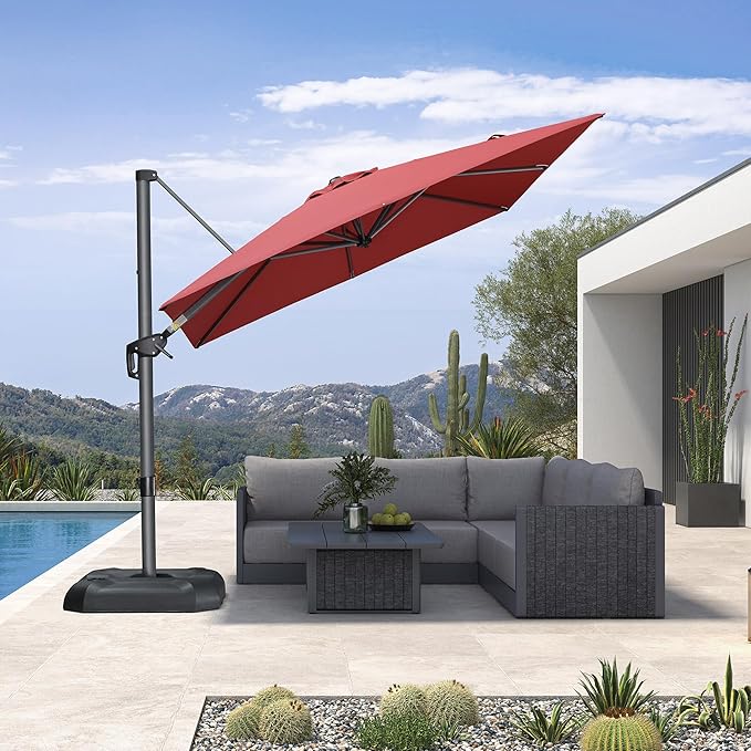 PURPLE LEAF 8 Feet Patio Umbrella Outdoor Cantilever Square Umbrella Aluminum Offset Umbrella with 360-degree Rotation for Garden Deck Pool Patio Terra