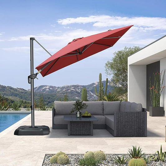 PURPLE LEAF 8 Feet Patio Umbrella Outdoor Cantilever Square Umbrella Aluminum Offset Umbrella with 360-degree Rotation for Garden Deck Pool Patio Terra