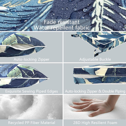 LVTXIII Outdoor Deep Seat Cushion 24"x24"x4" Patio Seat and Back Cushion Set Seasonal Chair Cushion for Dining Arm Chairs, Wicker Chairs and Garden Furniture Decoration, Swaying Palms Blue