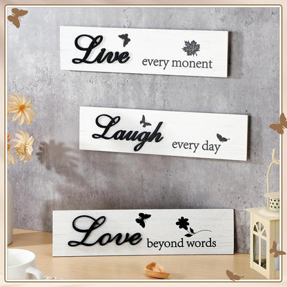 Jetec 3 Pieces Rustic Wood Sign Wall Decor Live Love Blessed Family and Love Quote Sign Farmhouse Wall Mount Decoration for Home Kitchen Living Room, 12 x 3 x 0.2 Inch(White, Black,Classic)