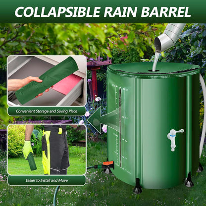100 Gallon Collapsible Rain Barrel, 380L Water Storage Tank with Scale Mark for Garden Plant Watering, Farm Irrigation, XL Rainwater Collection System with Spigots, Overflow Kit, Hoses