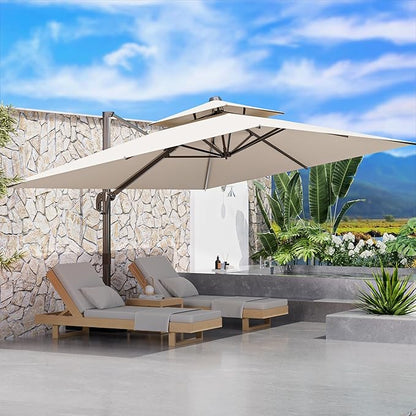 10' X 13' Outdoor Patio Umbrella Large Rectangle Cantilever Umbrella Heavy Duty 360°Rotation Offset Umbrella for Garden Deck Pool Patio,Beige