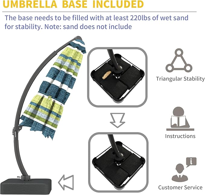 Kingdura 11ft Offset Cantilever Patio Umbrella with Base Included, Large Round Aluminum Outdoor Umbrella with 100% Acrylic Fabric, 360° Rotation & Infinite Tilt for Deck Pool Backyard, Green Stripes