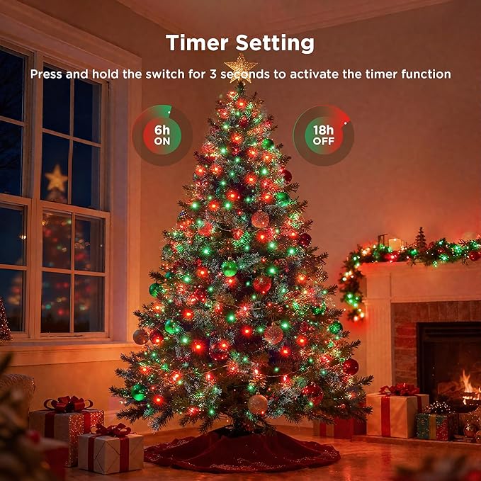 BlcTec Christmas Lights Indoor Outdoor 300 LED 108FT UL Certified Christmas Tree Lights with 8 Modes, Waterproof, Timer, End to End Connectable String Light for Trees, Patio Xmas Decor, Red Green