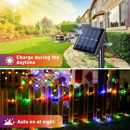 JMEXSUSS 2 Pack Solar Christmas Lights Outdoor Waterproof, Each 33FT 100 LED Multi Colored Solar Fairy Lights, 8 Modes String Light for Outside Yard Patio Tree Garden Christmas Decorations