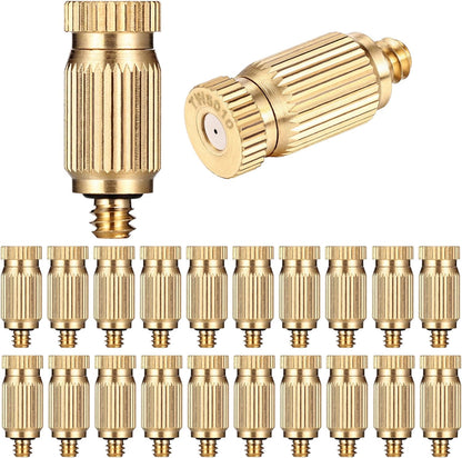 Mornajina 20 Packs Brass Misting Nozzles Mister Replacement Nozzles for Outdoor Cooling System, Misting System Heads Sprayer 0.020" (0.5 mm) 10-24 UNC, High Pressure