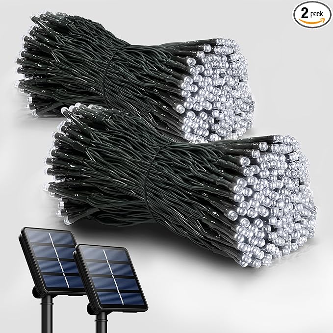 2 Pack Solar Christmas Lights Outdoor, 72FT 200 LED Solar String Lights with 8 Lighting Modes, IP65 Waterproof Solar Lights Outdoor for Xmas Garden Party Tree Decor