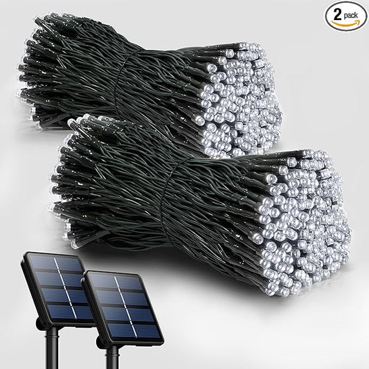 2 Pack Solar Christmas Lights Outdoor, 72FT 200 LED Solar String Lights with 8 Lighting Modes, IP65 Waterproof Solar Lights Outdoor for Xmas Garden Party Tree Decor