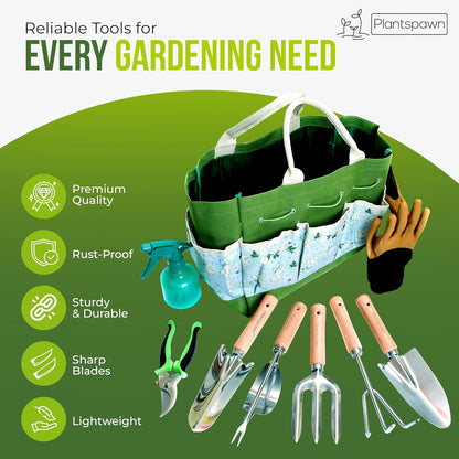 24-Piece Gardening Tools Set with Bag – Heavy-Duty Rust-Proof Hand Tools with Wooden Handles Including 15 Plant Tags – Ideal Gift for Women, Men, Mom, Dad & Gardeners