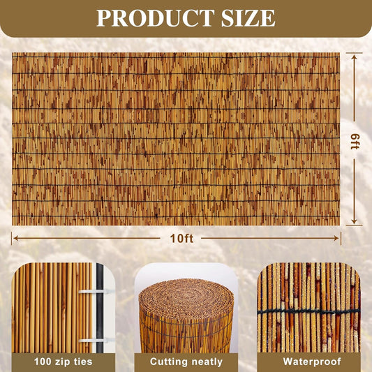 Reed Fencing Rolls,Bamboo Screens Outdoor for Patio,6 Feet High,Suitable for Patio Garden Balcony Terrace and Courtyard Shading 6x10FT