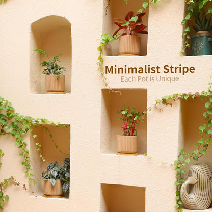 TAMAYKIM 5.25 Inch Ceramic Plant Pots with Drainage Holes and Saucers, Modern Flower Pots with Trays for Indoor Planters, Snake Plant, Succulent, Cactus and Herbs, Red, Set of 4