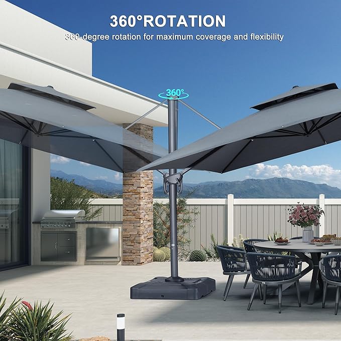 PURPLE LEAF 12 FT Cantilever Patio Umbrella Outdoor Umbrella with 330lbs Base Large Square Windproof Offset Umbrella for Pool Deck Garden, Mist Grey
