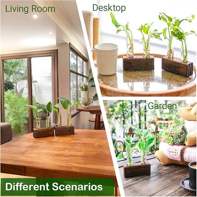 Propagation Station, Plants Terrarium, Plants Lover Gifts for Women,Plant Cutting Holder Home décor,Gifts for Women,House Warming New Home-4 Tubes-Brown