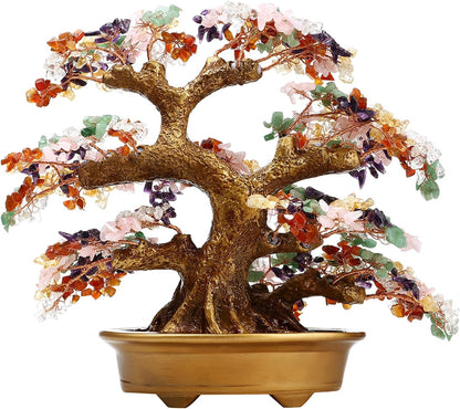 Feng Shui Money Tree Large Pine Tree Style Crystal Quartz Lucky Tree Gem Tree for Office Home Feng Shui Decoration for Wealth/Fortune and Luck (Multicolored)