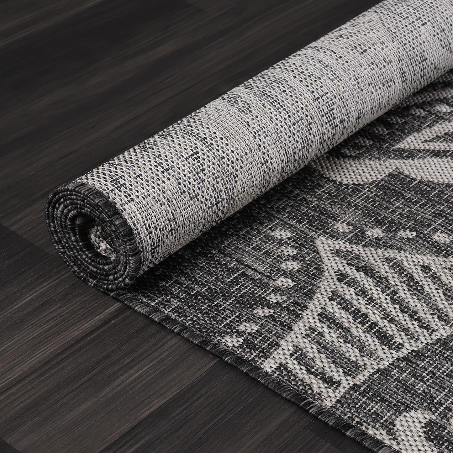 Medallion Outdoor Rug 6x9 Washable Outside Carpet for Indoor Patio Porch Waterproof Easy Cleaning Non Shedding Area Rugs Dark Gray 6 x 9