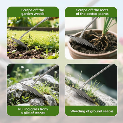 2025 Upgraded Weed Puller Tool,Portable Garden Weed Rake Uprooting Weeding Tool with Handle,6 Tooth Manganese Steel Manual Weeder Remover Tool for Gardening Backyard Farm Planting & Weeding