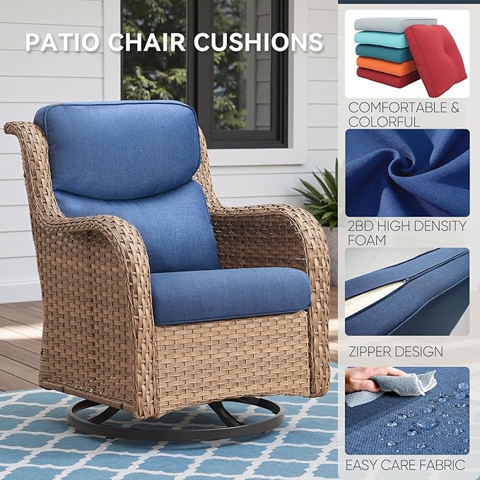 Outdoor Rattan Chair Cushions 2 Packs - Outside High Back Comfortable Thickened Pillow 22x24 with Zipper Cover for Patio Rocking Swivel Chairs Loveseat Sofa – Blue/Crescent