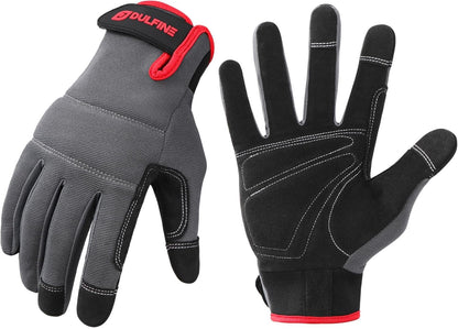 DULFINE Flex Grip Mechanic Work Gloves for Men,Black and Red Utility Safety Working Gloves Touch Screen,Excellent Grip,Ideal for Working on Cars and Outdoor Jobs(Small)