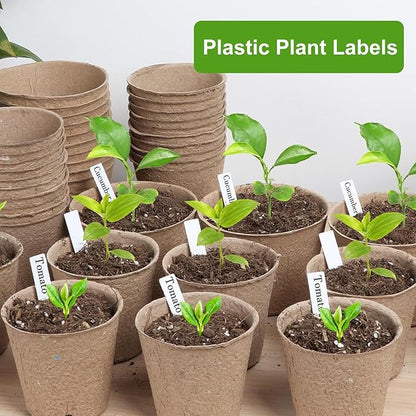300 Pcs Plant Labels, 4 Inch Plastic Potted Plant Name Tags, Seedlings Seed Label Markers Nursery Plant Stake Tag with Bonus Marking Pen for Outdoor Indoor Garden Patio Flower Vegetable, White
