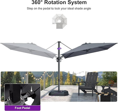 PURPLE LEAF 8' X 8' Left-right Tilting Patio Umbrella Outdoor Cantilever Swivel Square Umbrella Aluminum Offset Umbrella with 360-degree Rotation for Garden Deck Pool Patio Light Grey