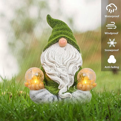 TERESA'S COLLECTIONS Garden Gnomes Decorations for Yard with Solar Lights, Yoga Gnome Resin Flocked Zen Garden Decor for Outdoor Front Porch Patio Santa Decor, Fathers Gifts,Ideal Gifts, 8"