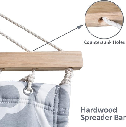 SUNCREAT 55 Inch Extra Large Double Hammock with Stand, 475lbs Capacity, Outdoor Portable Hammock with Hardwood Spreader Bar, Extra Large Pillow, Grey