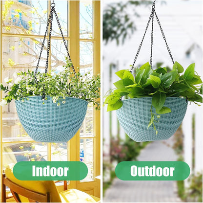 Hanging Planters for Indoor Plants 8/10 Inch, 4 Packs Plant Hanger Outdoor with Drainage Holes, Hanging Basket Flower Pot Perfect for Home, Office and Garden (Sky Blue)