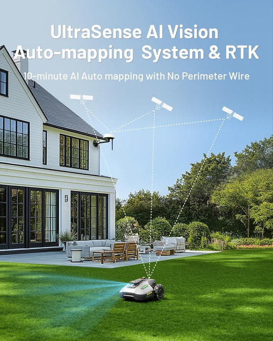 YUKA Mini 700H Robot Lawn Mower, Reception 0.17 Acre, Max.0.27 Acre, Ultrasense AI Vision+ RTK Positioning, Auto Mapping, App Control, 50% Slope, Cutting Height 2''~3.5'', 15 Mowing Zones