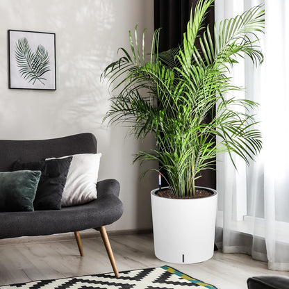 Tall Round Planter Set of 2, 19.5‘’ H x 19.9" Dia Large Planters for Indoor Plants with Built-in Drainage and a Water Level Monitor and Wheels for Patio, Porch, Living Room, or Home Office, White