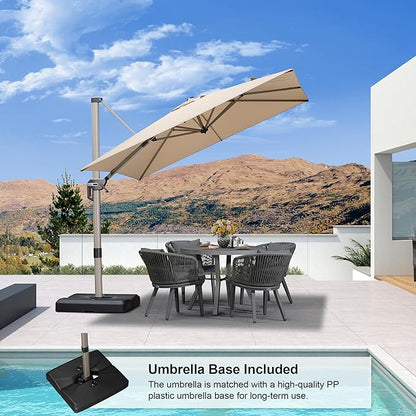 PURPLE LEAF Patio Umbrella with Base Included, 8ft Outdoor Aluminum Cantilever Umbrella with 360° Rotation, Champagne Offset Umbrella for Outdoor Garden Pool, Beige