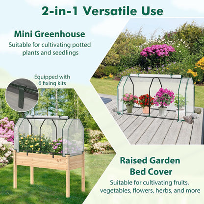 Happygrill Portable Mini Greenhouse w/Roll-up Zipper Door & All-Weather PE Cover, Outdoor & Indoor Greenhouse for Raised Garden Bed, Vegetables, Flowers, Patio, Lawn, Yard, Balcony