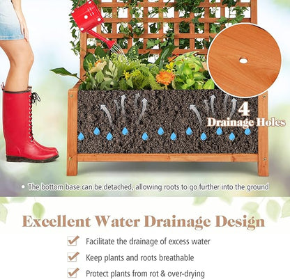 S AFSTAR Planter with Trellis Set of 2, 35.5x17.5x72.5 inch Wood Planter Box with Lattice Trellis & Hanging Roof, Removable Base, Plant Box for Climbing Plant Flower Rose Grape Cucumber