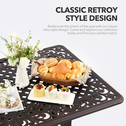 59” Patio Outdoor Dining Table for 6, Cast Aluminum Rectangle Patio Dining Table Weather Resistant with 2" Umbrella Hole for Patio Deck Garden (Copper, 59" Classic Table)