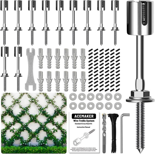 Wire Trellis for Climbing Plants Outdoor, 12 pcs Wall Wire Trellis Kit, T316 Stainless Steel Wall Trellis Kit Espalier Cable Trellis System (Hubs Only, Without Cable)