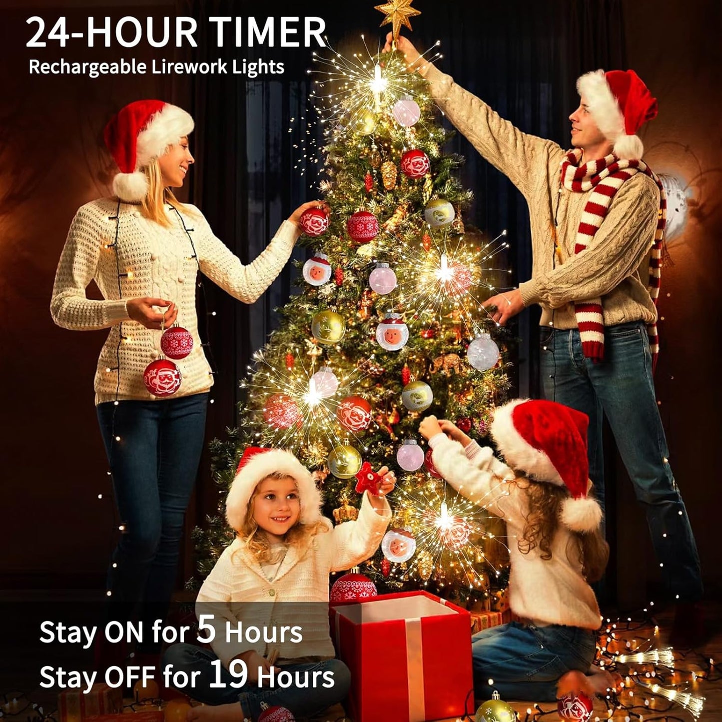 SeaShine 1200LED Fireworks Lights Outdoor, Rechargeable Hanging Fairy Starburst Lights, Waterproof Smart Firework Light with Remotes, 8 Modes, Timer for Garden Weddings Outdoor Christmas Decor 6 Pack