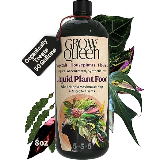 Organic Liquid Indoor Plant Food, Houseplant, Tropical & All-Purpose Indoor Plant Fertilizer, Organic Liquid Fertilizer 5-5-5 with Sea Kelp, 8oz Treats 50 Gallons