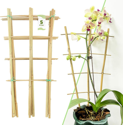 16Inch 5Pack Bamboo Trellis for Climbing Plants, Garden Ladder Trellis for Potted Plants Indoor, Fan Shaped Small Plant Support Trellis for HousePlants Ivy Vine Monstera 3-4